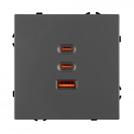 Розетка тип А+С+С софт-тач серый базальт ARL NOBE USB SCT-MUACC-SFPL-FC-GR (65W, QC3) (Arlight,) 061837(1)