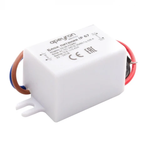 Блок питания 12В, 5 Вт, IP67, 0,42А, пластик Apeyron 03-08