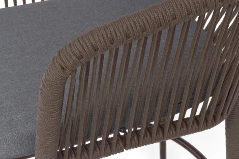 "Марсель" стул барный плетеный из роупа, каркас из стали коричневый (RAL8016) муар, роуп коричневый круглый, ткань темно-серая 027 NEW 4SIS MAR-BCH-st002 RAL8016 Mua brown(D-gray027)