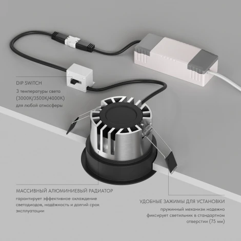 Встраиваемый светильник точечный Denkirs Shine Glow DK2430-BK черный матовый