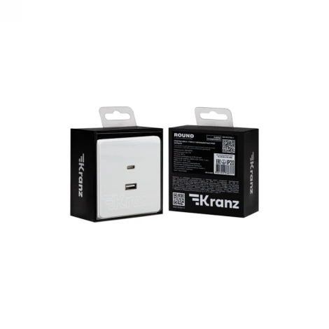 Розетка USB-A+Type-C 3А с функцией быстрой зарядки перламутр Kranz Round KR-78-0734-1