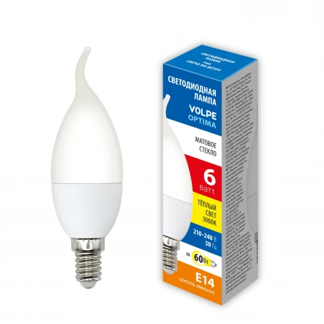 Лампочка светодиодная Volpe LED-CW37-SLS LED-CW37-6W/3000K/E14/FR/SLS