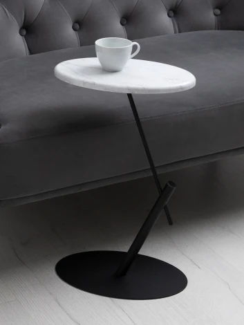 Стол приставной овальный МеталлАрт М015 белый мрамор/черный Mebelik 009510