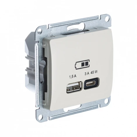 Розетка с быстрой зарядкой USB Type A+С 45Вт (молочный) Systeme Electric Glossa GSL000929