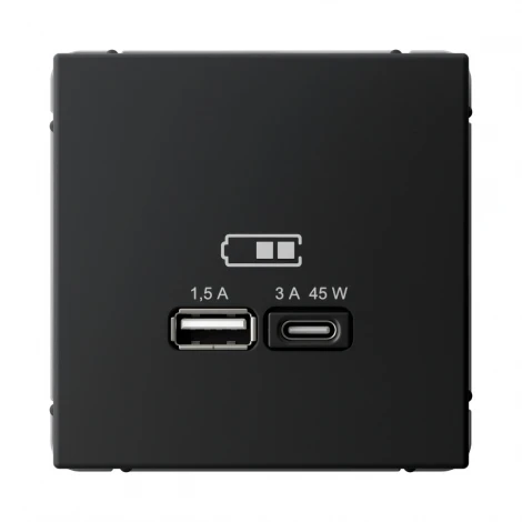 Розетка с быстрой зарядкой USB Type A+С 45Вт (карбон) Systeme Electric GAL001029