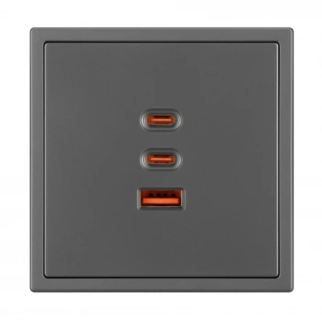 Розетка тип А+С+С софт-тач серый базальт ARL NOBE USB SCT-MUACC-SFPL-FC-GR (65W, QC3) (Arlight,) 061837(1)