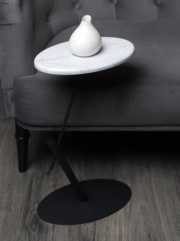 Стол приставной овальный МеталлАрт М015 белый мрамор/черный Mebelik 009510