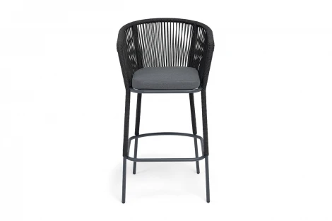 "Марсель" стул барный плетеный из роупа, каркас из стали темно-серый (RAL7024) муар, роуп темно-серый круглый, ткань темно-серая 027 NEW 4SIS MAR-BCH-st002 RAL7024 Mua D-grey(D-gray027)