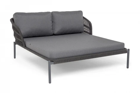 "Позитано" лежак плетеный из роупа, каркас алюминий темно-серый (RAL7024) муар, роуп темно-серый круглый, ткань темно-серая 027 4SIS POZ-L-001 RAL7024 Mua D-grey(D-gray027)