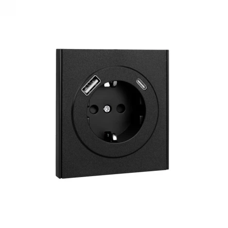 Розетка 1-ая с/з с/у з/ш 16А с USB A+C быстрой зарядки 5В/3А антрацит Kranz Strong KR-78-0704-5