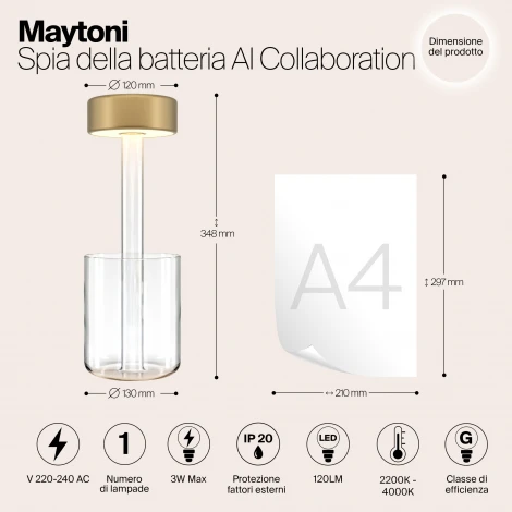 Настольная лампа с аккумулятором Maytoni AI Collaboration MOD229TL-L3G3K1 (регулировка яркости, LED, 220V, выключатель, круглые)