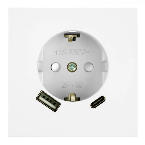 Розетка 1-местная з/ш с/з 16А + USB + Type C (механизм) 250В 20W RST16-3119-01 белая магнолия Stekker Мия 50438