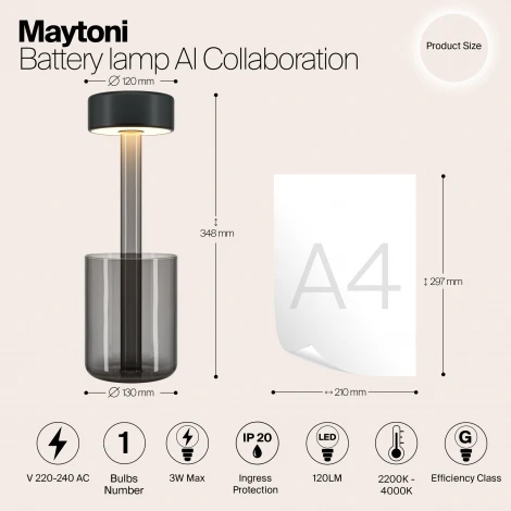 Настольная лампа с аккумулятором Maytoni AI Collaboration MOD229TL-L3B3K3 (регулировка яркости, LED, 220V, выключатель, круглые)