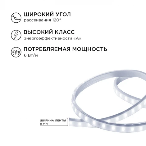 Комплект светодиодной подсветки 220В 6Вт/м 600Лм/м SMD2835 60д/м IP65 5м белый ПВХ шнур с прозрачным рассеивателем, с аксессуарами 6500К Apeyron 10-55