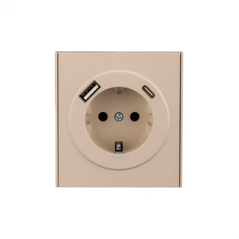 Розетка 1-ая с/з с/у з/ш 16А с USB A+C быстрой зарядки 5В/3А шелк Kranz Strong KR-78-0704-8