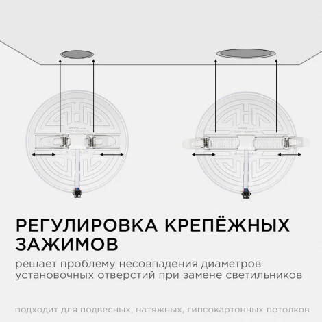 Встраиваемый светодиодный светильник безрамочный 24Вт (18Вт+6Вт) 2040Лм 6500К IP20 круг, 3 режима свечения, регулировка под посадочное отверстие 55-155мм, ал. корпус Apeyron 06-109