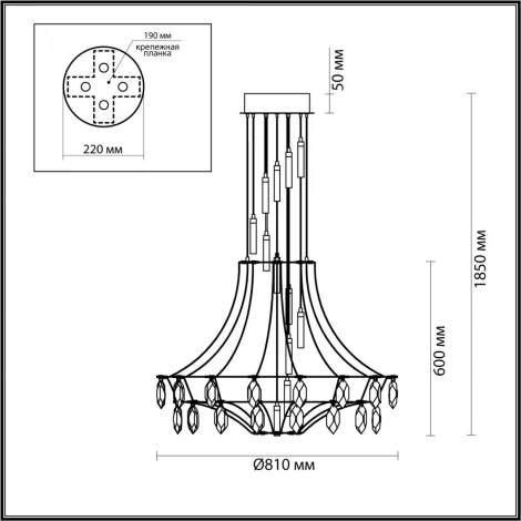 Подвесная большая люстра Odeon Light Flamenco 7000/51L золото/металл/хрусталь IP20 LED 51W (220V, на проводе)