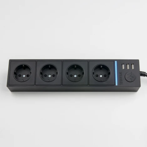 Розеточный блок 4-х местный + 3 USB черный W6514908 (a051459)