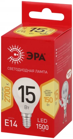 Лампочка светодиодная E14 15Вт ЭРА LED P45-15W-827-E14 R LED P45-15W-827-E14 R