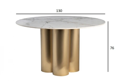 76AR-63041 Стол обеденный керамогранит белый/мат.золото d130*76см Garda Decor