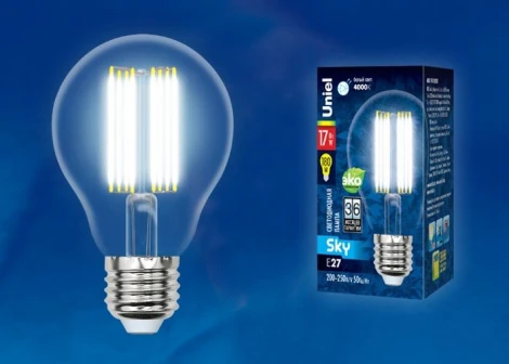 Лампочка светодиодная груша прозрачная E27 17W 4000K Uniel LED-A70-17W/4000K/E27/CL PLS02WH