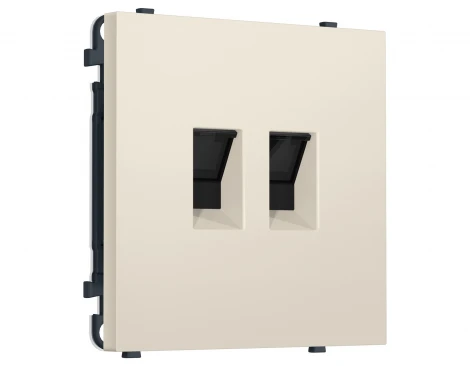 Комплект механизма розетки Ethernet RJ-45 двойной с защитной шторкой (Бежевый матовый) Ambrella Volt QUANT PRO MS332110