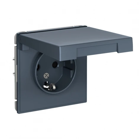 Розетка с заземлением, шторками и крышкой (грифель) Systeme Electric GAL000746