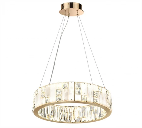 Подвесной светильник Odeon Light Crossa 5072/60L золото/прозрачный/белый/металл/хрусталь/алебастр LED 60W 3700K (220V, кольцо)