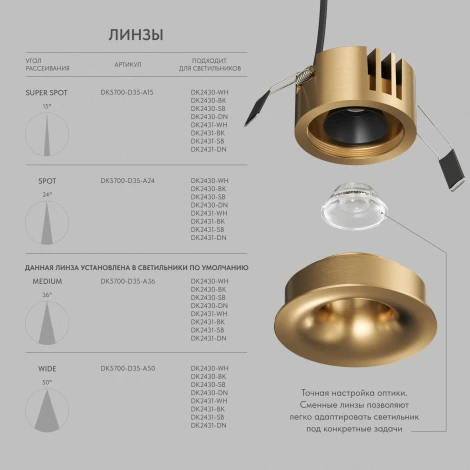 Встраиваемый светильник точечный Denkirs Shine Glow DK2430-SB сатинированная латунь