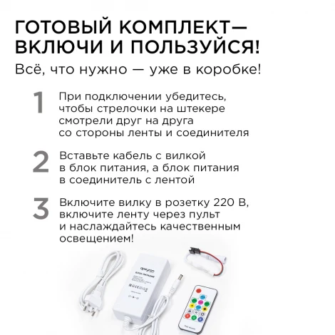 Комплект адресной светодиодной ленты 24В 14,4Вт/м SMD5050 60д/м IP65 ширина подложки 10мм(белая) 10м, RGB с аксессуарами Apeyron 10-100