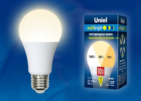 Лампочка светодиодная шар белая E27 10W 3000K Uniel LED-A60-10W/WW/E27/FR/MB PLM11WH