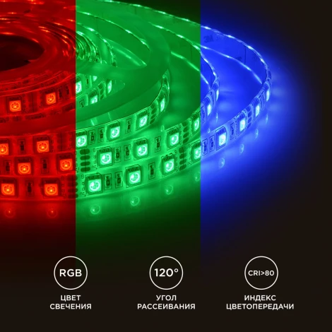 Светодиодная лента в блистере 12В 14,4Вт/м SMD5050 60д/м, IP65 ширина подложки 10мм, 1м RGB Apeyron 260BL