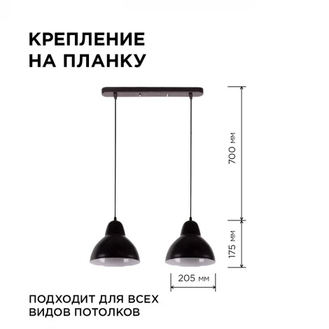 Подвесной светильник 2хЕ14 мах 40Вт металл черный (2019/2) Apeyron 16-67