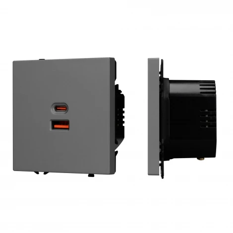 Розетка тип A+C софт-тач серый базальт ARL NOBE USB SCT-MUAC-SFPL-FC-GR (65W, QC3) (Arlight,) 054319(1)