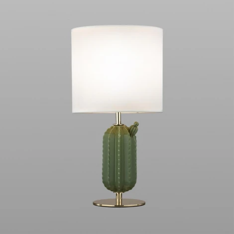 Настольная лампа Odeon Light Cactus 5425/1T золотой/зеленый/белый/металл/керамика/ткань E27 1*60W (220V, выключатель, круглые)