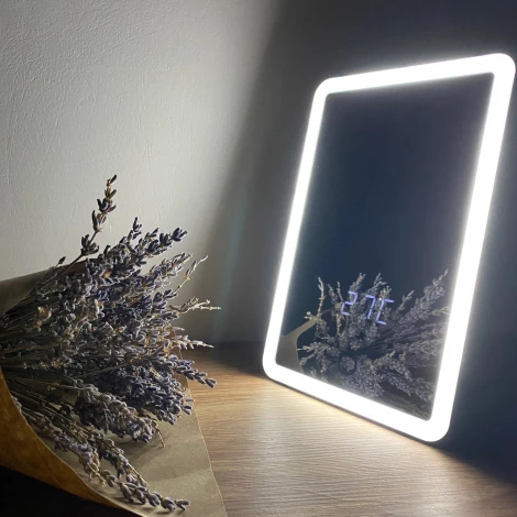 Зеркало с подсветкой с термометром Uniel TLD-591 Brown/LED/80Lm/6000K/Dimmer/T+M (220V, диммер, сенсорный выключатель)