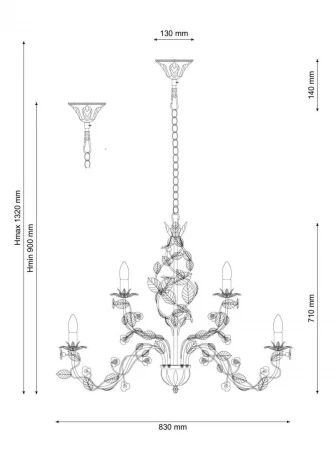 Большая люстра Fiori di rose 185.10.5 Lucia Tucci (220V, на цепи, подсвечник, свеча, цветы, ветки, розы)