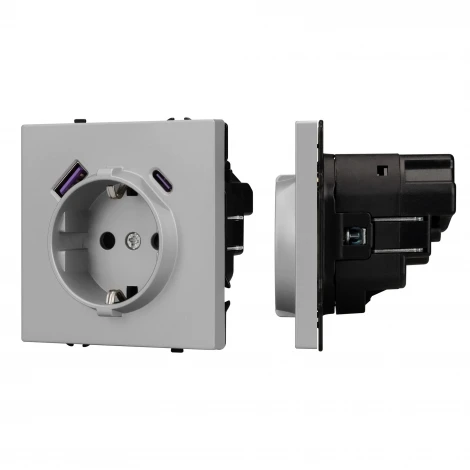 Розетка ARL NOBE зк со шторками с USB тип А+С софт-тач никель SCT-MUAC-SFPL-IS (250V, 16A) (Arlight,) 059445(1)