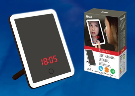Зеркало с подсветкой с термометром Uniel TLD-591 Brown/LED/80Lm/6000K/Dimmer/T+M (220V, диммер, сенсорный выключатель)