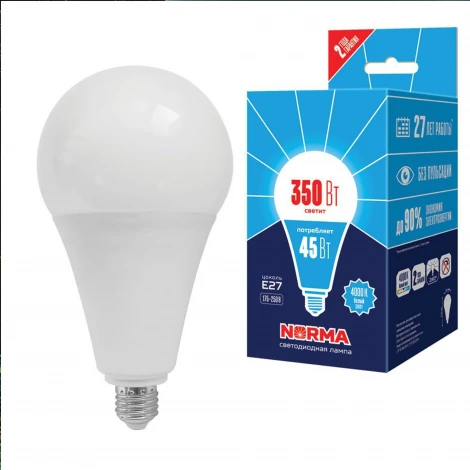 Лампочка светодиодная груша белая E27 45W 4000K Volpe LED-A120-45W/4000K/E27/FR/NR