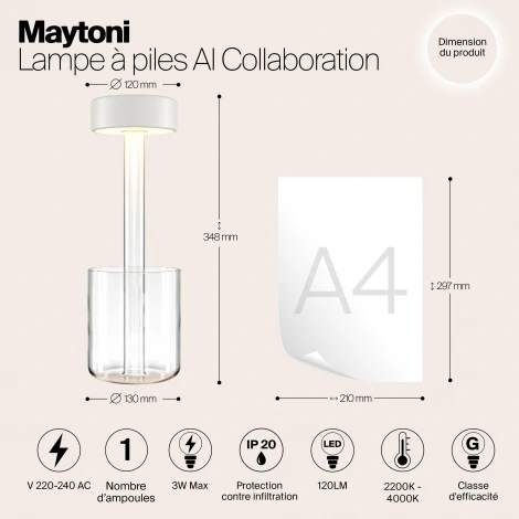 Настольная лампа с аккумулятором Maytoni AI Collaboration MOD229TL-L3W3K1 (регулировка яркости, LED, 220V, выключатель, круглые)