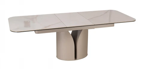 Стол обеденный DikLine CZ401 керамика Calacata Picasso White глянец, опоры металл матовые бежевые (2 уп) 00-00086536
