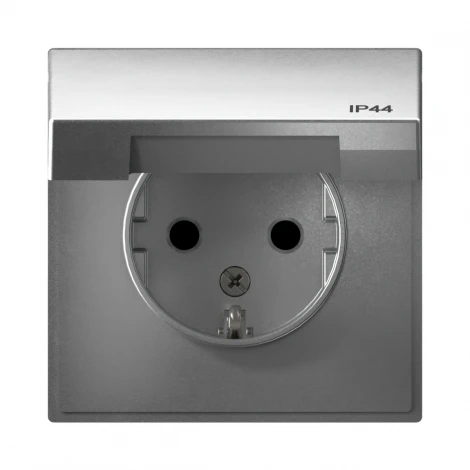 Розетка с заземлением, шторками и крышкой (алюминий) Systeme Electric GAL440346