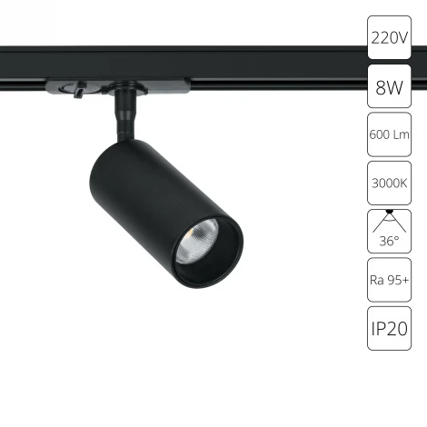 Трековый однофазный светильник светодиодный 8W 220V Arte Lamp Aero A1335PL-1BK