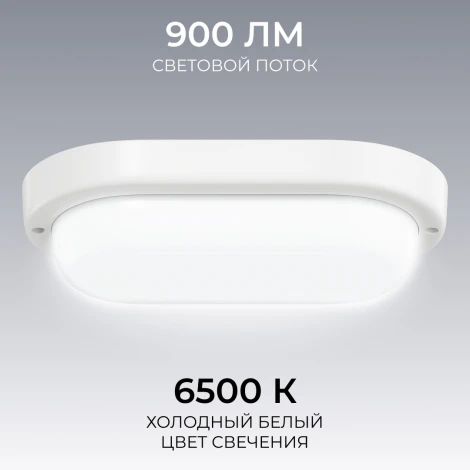 Настенно-потолочный светильник светодиодный герметичный 12Вт 900лм 6500К IP65 овал, белый OGM О28-08