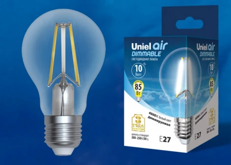 Лампочка светодиодная груша прозрачная E27 10W 4000K Uniel LED-A60-10W/4000K/E27/CL/DIM GLA01TR