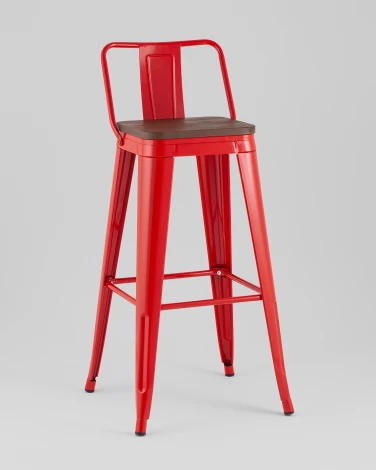 Стул барный TOLIX со спинкой красный глянцевый + темное дерево KD Stool Group УТ000042113