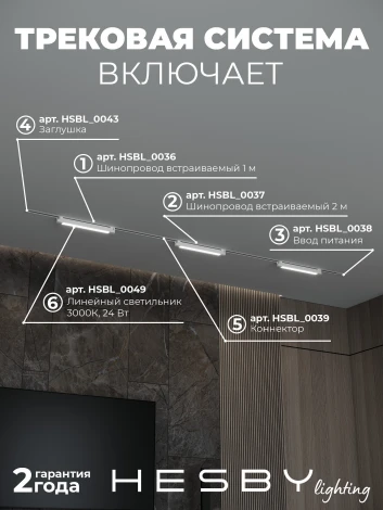 Трековая система в сборе однофазная встраиваемая 220V 32W Hesby Lighting Skylite №1 HSBL_kompl_S001_VI3W3K_01
