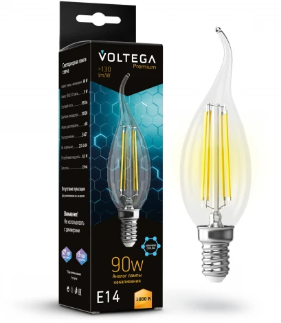 Светодиодная лампа 9W 3000K E14 Voltega Candle wind 9W Graphene 7220