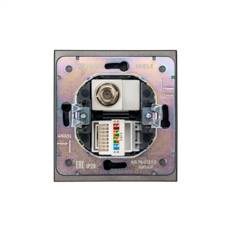 Розетка компьютерная RJ45 кат6 + TV с/у антрацит Kranz Strong KR-78-0722-5